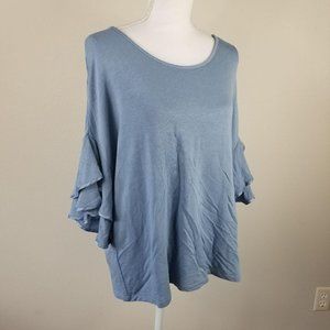Workshop / M / Dusty Blue Ruffle Sleeve Slouchy Bl